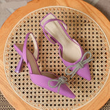 woloong Summer Ladies Elegant Slingback Shoes Fashion Crystal Bow-knot Women Sandal Thin High Heel Pointed Toe Mules Pumps