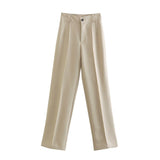 Woloong High Waisted Casual White Trousers Women Brown Stright Pants Office Lady Korean Style Women Pantalones De Mujer