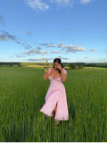 Casual Wear Summer High Quality Sexy Pink Dress Broken Off The Shoulder Backless Printing Dresses Long Skirt Women'S Clothing