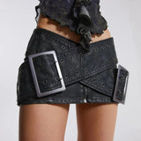 Women Y2K Sexy Mini Leather Skirt Dropped Low Waist PU Hot Skirt