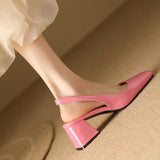 Elegant Slingback Sandals Women Summer Shoes Pink Black Nude Medium Heels Pumps Close Toe Office Party Shoe Female Large Size 45