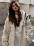 Deeptown Hip Hop Zip Up Hoodies Women Harajuku Vintage Oversized Sweatshirts Loose Casual All-match Fleece Tops Korean Fashion