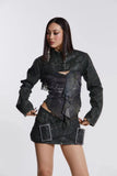 Women Y2K Sexy Mini Leather Skirt Dropped Low Waist PU Hot Skirt