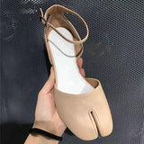 woloong  Summer Women Mary Jane Real Pig Leather Shoes High Heels Round Heel Shoes Ballet Ankle Strap Pumps Ninja Split Toe Sandals