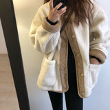 Parkas Women Winter Retro Patchwork Korean Style O-neck Long Sleeve Outwear Fashion Tender Warm Streetwear Vintage BF Casual Ins