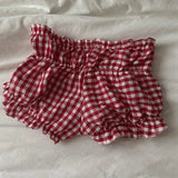 90s Vintage Cottage Plaid Shorts Elastic Slim Fit Bloomers Pants Women Kawaii Loungewear Fairy Retro Y2K Cute Knickers Bottom