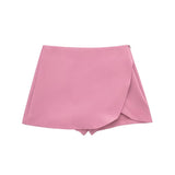 Women Fashion Casual Mini Asymmetrical Skirts Shorts High Waist Back Pockets Wide Leg Skirts Zipper Female Shorts