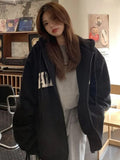Deeptown Hip Hop Zip Up Hoodies Women Harajuku Vintage Oversized Sweatshirts Loose Casual All-match Fleece Tops Korean Fashion
