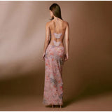 Backless Print Chic Butterfly Maxi Dress For Women Sexy Spaghetti Straps V Neck Halter Bodycon Hot Girls Club Party Vestidos