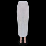 Mesh Pleated See-Through Long Skirt For Women Sheer Sexy Hollow Out Holiday Beach Skirt Female High Waist Y2k Maxi Skirt