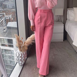 Woloong High Waisted Casual White Trousers Women Brown Stright Pants Office Lady Korean Style Women Pantalones De Mujer