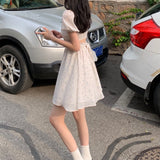 Dresses Women Puff Sleeve Holiday Sundress Hollow Out Floral Design Korean Style College Lovely Simple Trendy Summer