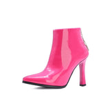 Largest Size 49 50 Women Thin High Heels Short Boots Fall Shoes Woman Shiny Patent Leather Hot Pink Gold Boot Lady Bootie Female