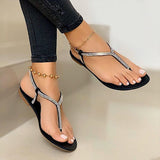 Summer Ladies Sandals Fashion Bling Rhinestone Flats Shoes for Women Sequined Cloth Open Toe Casual Flip Flops Plus Size