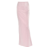 Elegant Solid Satin Women'S Skirt Fashion Slim High Waist Maxi Skirts Elegant Simple Slik Casual Female Clothing