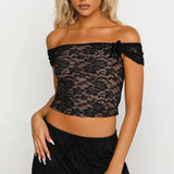 90s Vintage Floral Lace Sheer Crop Tops + Long Skirt 2 Piece Matching Set Fiary Grunge Off Shoulder T-shirt Y2K Streetwear