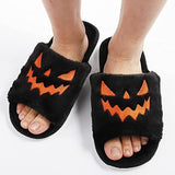 Halloween Pumpkin Lantern Slippers Autumn Soft Furry Comfort Closed Toe Slides Women Size 43 Outdoor Slippers Zapatos Mujer