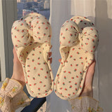 Cute Strawberry Plush Slippers Autumn House Slides Female Flip Flops Women Slippers Winter Home Warm Furry Linen Slippers Women