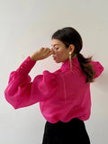 White Chiffon Top Shirts For Women Elegant Long Lantern Sleeve Mesh T-shirt See-Through Blouse Bow Sheer Ladies Shirts