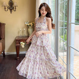 Summer Women Floral Print Long Dress Backless Sleeveless Sexy Slit Beach Sundresses Bohemian Elegant Wedding Guest Party Dress