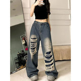 Woloong Ripped Baggy Jeans For Women Summer streetwear Fashion High Waist Boyfriend Jeans For Women Gothic Denim Pants Woman