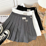 A-line Skirts with Belt Women y2k High Waist Short Skirt Buttons Skirt Female Clothing Female All-match