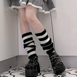 Y2k Goth Lolita Leg Striped Warmers Japanese Women Gothic Long Socks  Gaiters Knee Winter Knitted Cuffs Ankle Warmer