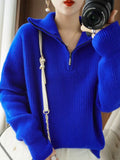 Women's Turtleneck Zippers Fashion Women Sweaters Solid Green Blue Pullover Long Sleeve Casual Knitted Sweater Woman Winter