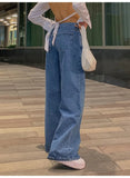 Woloong Jeans women low-rise fashion retro straight pants loose street style denim pants with simple wide leg women baggy mop pants