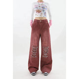 Woloong Women's Vintage Red Baggy Jeans 90s Aesthetic High Waist Denim Trousers Korean 2000s Y2k Harajuku Wide Pants Trashy Clothes