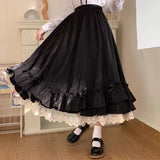 White Long Skirts Women Japanese Style Lace Double Layer Skirt Female Fashion Sweet Loose Half Skirt Preppy Ruffled A-line Skirt