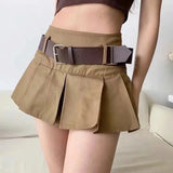 A-line Skirts with Belt Women y2k High Waist Short Skirt Buttons Skirt Female Clothing Female All-match