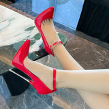 Sexy Patent Leather Fetishism Solid Pumps Metal Heel Women'S Shoes Pointy Stiletto 16 CM Super High Heels Sandals Large Size 46