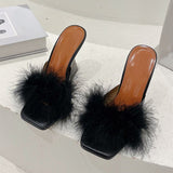 Sexy Leopard Grain PVC Transparent Slippers Women Slides Mules Gladiator Jelly Sandals Summer Open Toe Clear High Heels Shoes