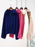 Winter Women's Turtleneck Sweaters Polo Collar With Zipper Knitted Pullover Female Loose Long Sleeve Top Warm Sweaters