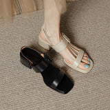 Summer Women Shoes Open Toe Shoes Women Sandals Square Heel Genuine Leather Chunky Heel Med Heel Sandals Heels Cow Leather