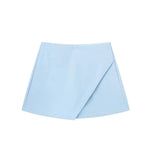 Women Fashion Casual Mini Asymmetrical Skirts Shorts High Waist Back Pockets Wide Leg Skirts Zipper Female Shorts