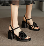 woloong Woman Shoes New Summer Fashion Chunky High Heels Platform Black Green Sweet Flower Dress Party Female Sandals