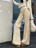 Puppy Print Casual Sweat Y2k Pants Female Autumn Winter Plus Fleece High Waisted Slim Rope Flared Straight Leg Pants