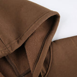 Woloong Brown Zip Up Hooded Sweatshirts Women Vintage Pockets Oversized Jacket Coat Autumn Female Y2K Aesthetic Long Sleeve Hoodie