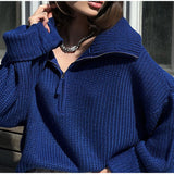 Winter Women's Turtleneck Sweaters Polo Collar With Zipper Knitted Pullover Female Loose Long Sleeve Top Warm Sweaters