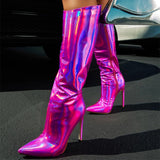 Fashion Pointed Toe Fringe Sequined Mid Calf Boots For Women Zip Metallic Glitter Sexy Elegant Dress Long Shoes