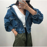 Woloong Women's Denim Jacket Short Fashion Loose Wild Puff Sleeve Chic Pocket Denim Coat Outwear Streetwear Jeans Jackets