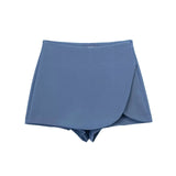 Women Fashion Casual Mini Asymmetrical Skirts Shorts High Waist Back Pockets Wide Leg Skirts Zipper Female Shorts