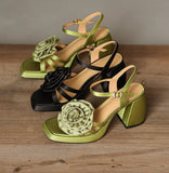 woloong Woman Shoes New Summer Fashion Chunky High Heels Platform Black Green Sweet Flower Dress Party Female Sandals
