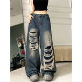 Woloong Ripped Baggy Jeans For Women Summer streetwear Fashion High Waist Boyfriend Jeans For Women Gothic Denim Pants Woman