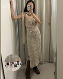 Korobov Korean Fashion Niche Design Dress Autumn Winter Temperament Sleeveless Dresses Irregular Hollow Out Knitwear Long Skirts