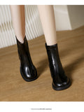 Fashion Short Boots Women's Autumn and Winter New Round Head Zipper Thick Heel Leather Boots High Heel Botines Chelsea