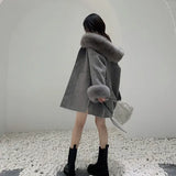 Luxury famous Real Cashmere wool & blends Coat Women"s winter women's cold coat With Natural Fox Fur collar abrigos mujer