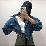 Woloong Women's Denim Jacket Short Fashion Loose Wild Puff Sleeve Chic Pocket Denim Coat Outwear Streetwear Jeans Jackets